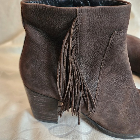 Ecco Boots 40 US 9/9.5 Brown Leather Fringe Ankle Zip Heel Western Boho Prairie - Picture 8 of 14